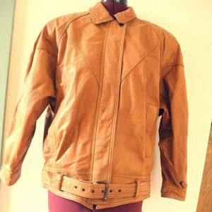 70s 80s Leather Women's Belted Motorcycle Jacket